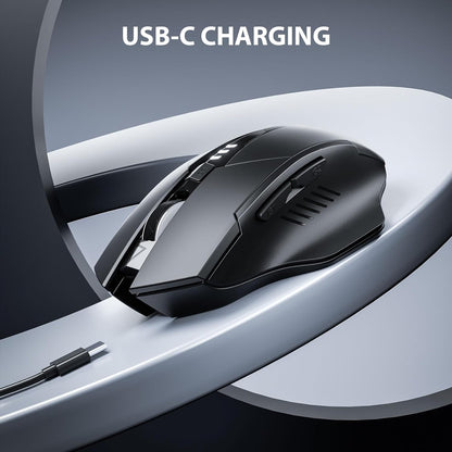 INPHIC Multi-Device Bluetooth Mouse, Upgraded Visible Battery, 2400 DPI, Silent Ergonomic Computer Wireless Mouse for Laptop, Mac, PC etc.