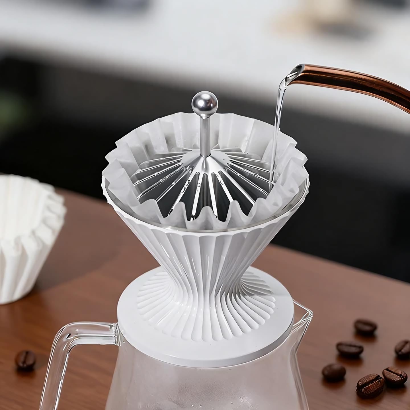 Codale Filter Paper Presser All Metal Coffee Filter Shape Retainer Pre-pour Tool for Basket & V60 Filter Paper Pour Over Coffee (Silver)