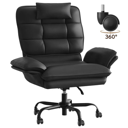 Bestier Cross Legged Office Chair Criss Cross Chair with Adjustable Arms 135° Reclining PU Leather Executive Chair with Wheels Big and Tall Computer Desk Chair for Home Office Black