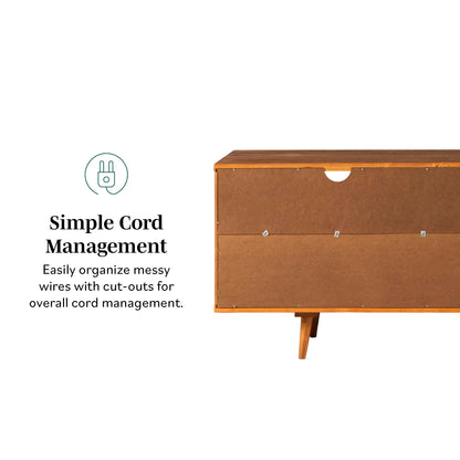 Walker Edison 3-Drawer Mid Century Modern Wood TV Stand for TV's up to 65" Flat Screen Cabinet Door Living Room Storage Entertainment Center, 58 Inch, Caramel