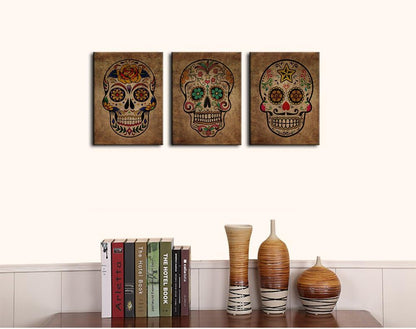 12" 16" 3 Canvas Wall Art Sugar Skull Vintage Abstract Canvas Picture Day of The Dead Contemporary Art Design Framed