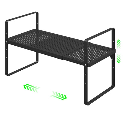 SOFRON Expandable Cabinet Organizer Shelf - Adjustable Width (16.5”-27.1”), Stackable, Heavy Duty 80 lbs, for Kitchen Pantry, Countertop, Office, Spice Rack - Black, Small Size, 1 Pack