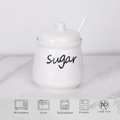 12oz Countertop HAOTOP Ceramic Sugar Bowl with Lid and Spoon, Sugar Jar Sugar Dispenser Sugar Container Coffee Bar