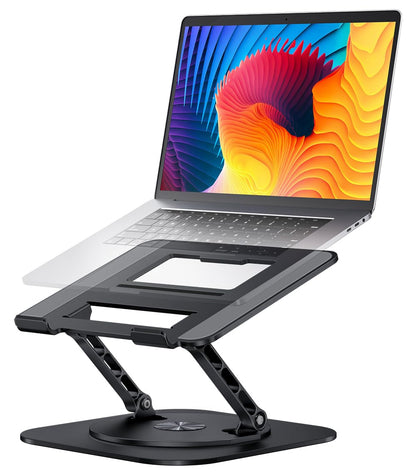 Adjustable Computer Stand with 360 Rotating Base, Ergonimic Foldable Laptop Riser for Desk Compatible with MacBook Pro/Air Notebook up to 16 Inches, Silver