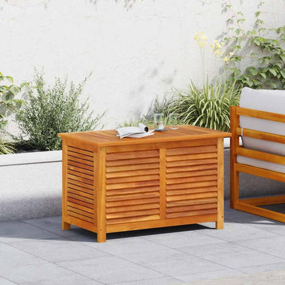 RCODSSK Solid Wood Acacia Patio Storage Box with Louver, 35.4x19.7x22 Inches, Waterproof Bag for Cushions, Outdoor Side Table and Storage
