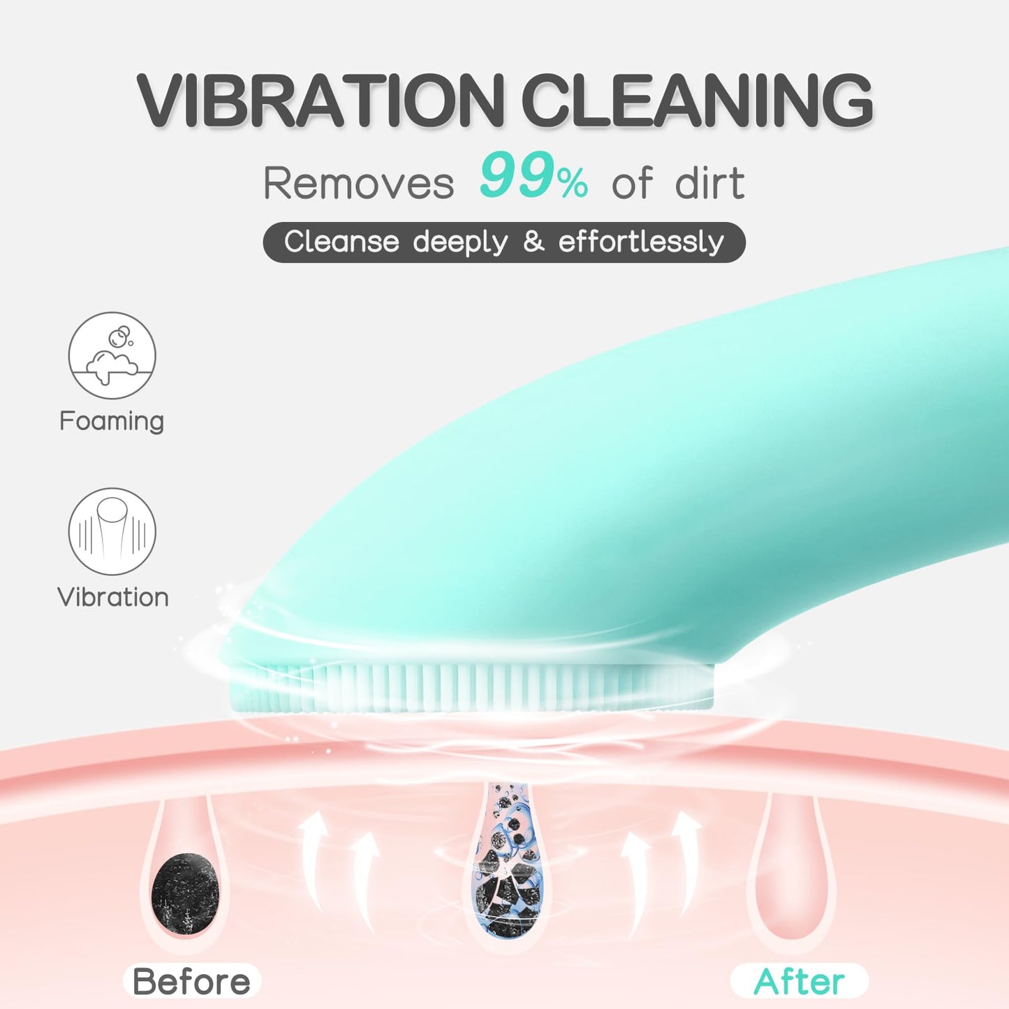 PRITECH Facial Cleansing Brush, Rechargeable Silicone Face Scrubber with Heat Massage End, Vibrating Exfoliator Scrubber for Deep Cleaning, Waterproof Face Brush for Women and Men (Pink)