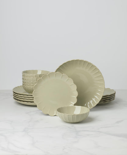 Lenox Stoneware Dinnerware Sets For 6, French Perle Scallop Matcha 18-Piece Dinnerware Set, Service For 6, Dishwasher Safe Ceramic Plates, Stoneware Dinner Plates and Bowls Sets (Green, 18 Piece)
