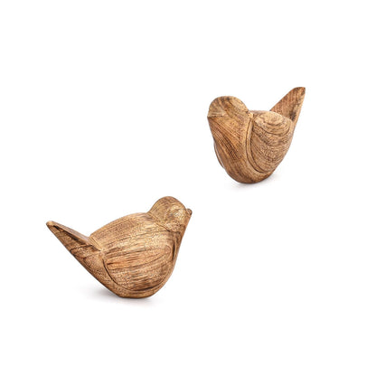 Samhita Statues Bird Figurine Gift Set – 2 Hand-Carved Mango Wood Sculptures – Unique Rustic Home Décor Gift for Nature Lovers, Bird Watchers, or Minimalist Interiors (5.25'' X 2.5'' X 3'')