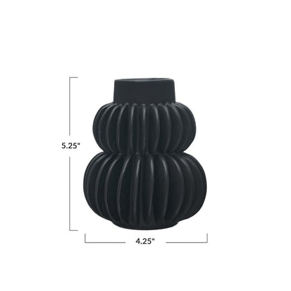 Bloomingville Decorative Pleated Stoneware Vase, Black