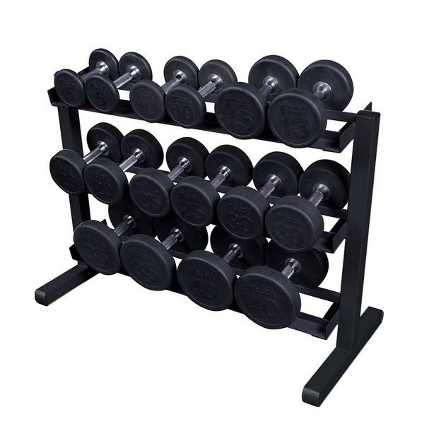 Body-Solid (GDR363) 3-Tier Horizontal Dumbbell Rack Stand Only, Weight Rack Stores 10 Pairs Hex Dumbbells from 5-50 lbs, Home Gym Dumbell Organizer Racks
