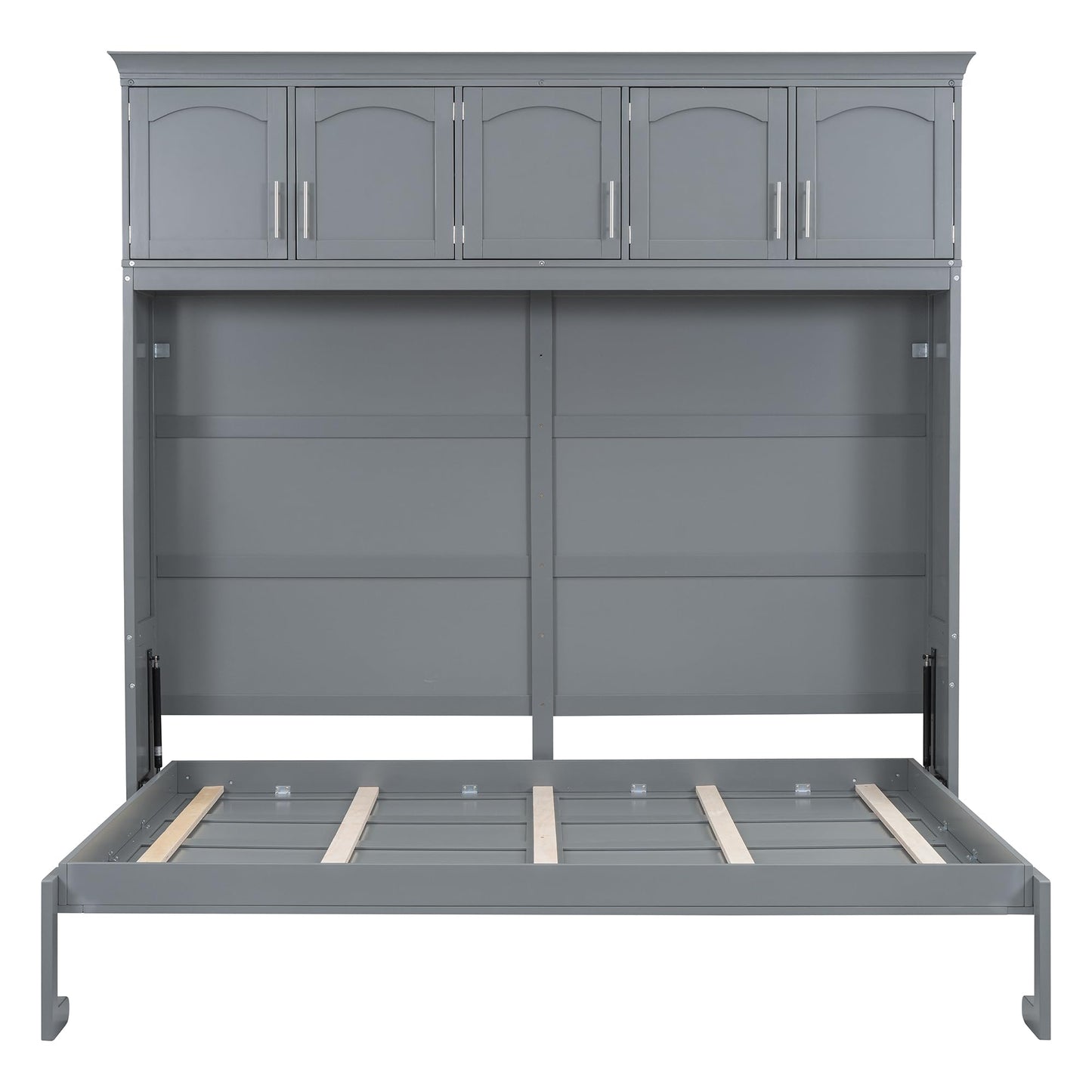 Favfurish Full Size Murphy Bed Wall Bed with Top Cabinets,Hidden Platform Bed Chest W/Wood Slats Support,Space-Saving,Easy Assembly,for Bedroom,Guest Room,Home,Office,Gray