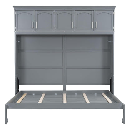 Favfurish Full Size Murphy Bed Wall Bed with Top Cabinets,Hidden Platform Bed Chest W/Wood Slats Support,Space-Saving,Easy Assembly,for Bedroom,Guest Room,Home,Office,Gray
