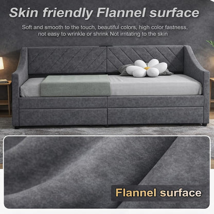 Arhomefurni Upholstered Twin Size Daybed with Two Storage Drawers, Twin Leatherair Sofa Bed Daybed with Wood Slat Support,No Box Spring Needed (Dark Grey)