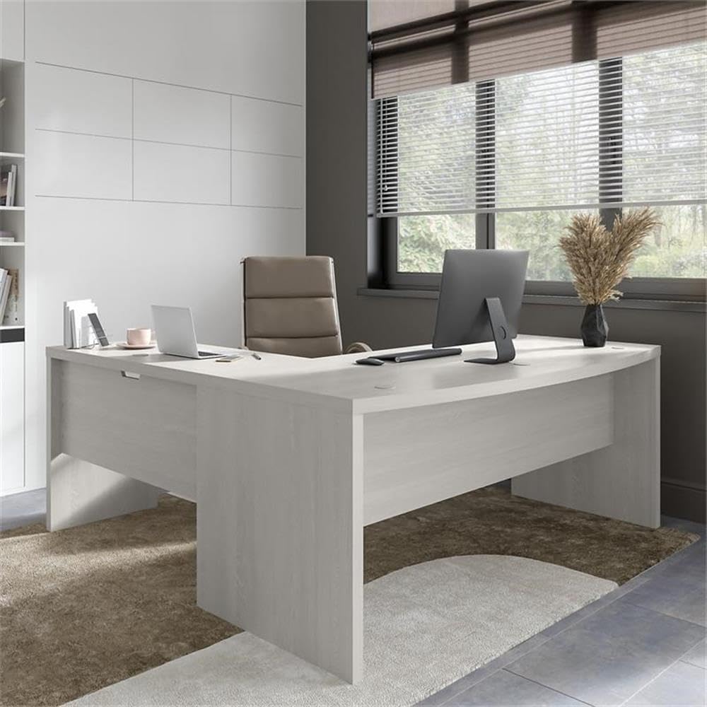 Bush Business Furniture L Shape Desk with Wire Management | Echo Collection Corner Bow Front Table for Home Office with Quick-to-Assemble Hardware | 72Wx77Lx30H