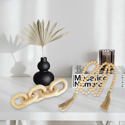 EMINGSKY 2 Pieces Decorative 5 Link Wooden Chain Decor and Bead Boho Farmhouse Rustic Home Table Decor Coffee Table Shelf Aesthetic Modern Bookshelf Table Wooden Decortion (Natural)