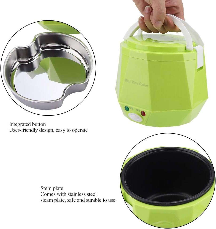 Electric Rice Cooker, Portable Food Steamer, Mini Travel Rice Cooker, 12V 100W, 1.3 L, Green