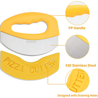 Suanyok Premium Pizza Cutter Food Chopper-Super Sharp Blade Stainless Steel Pizza Cutter Rocker Slicer with Protective Sheath Multi Function Pizza Knife Kitchen Tools,Dishwasher Safe (Yellow)