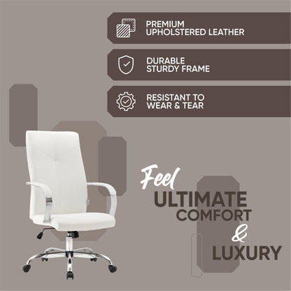 LeisureMod Sonora Modern Conference High Back Leather Ergonomic Executive Office Chair with Adjustable Height & Swivel for Home and Office Room