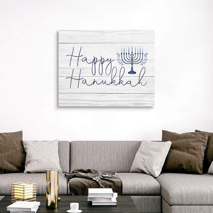 CANVAS ON DEMAND Happy Hanukkah On Barnwood Canvas Wall Art Print by Victoria Borges, Home Decor, Hanukkah, Holiday Artwork,45" x36in