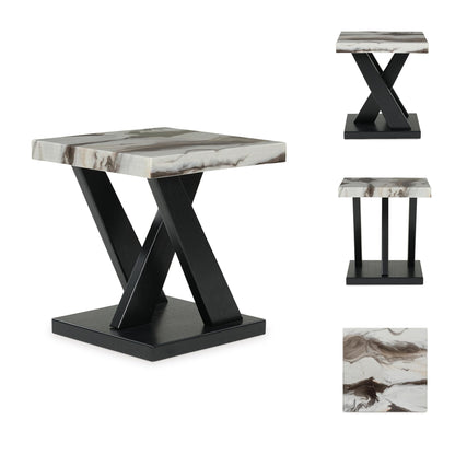Signature Design by Ashley Cendill Contemporary Faux Marble Table with Casters, Set of 3, White & Black