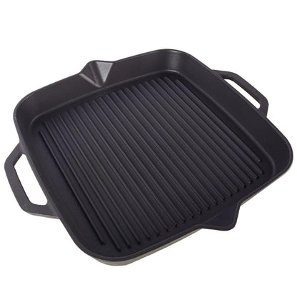 11" Cast Iron Square Grill Pan, Pre-Seasoned Griddle with Handles, Heavy Duty Skillet Griddle Replacement Part for Stovetop, BBQ & Campfire, Indoor & Outdoor Cooking