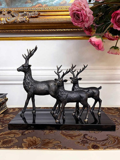 interoknack Luxury Bronze Deer Figurine with Marble Base – Decorative Sculpture for Living Room, Villa Entryway, Office Bookshelf