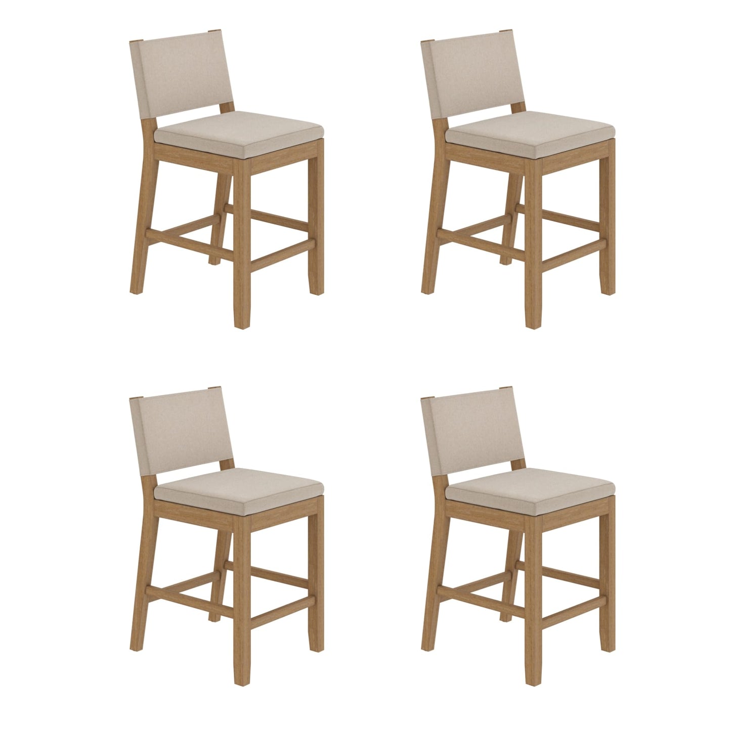 Nathan James Linus Modern Upholstered Counter Height Bar Stool with Back and Solid Rubberwood Legs in a Wire-Brushed Light Brown Finish, Natural Flax/Brown, Set of 4