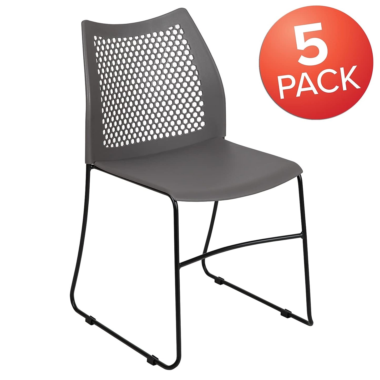 Flash Furniture Hercules Series Contoured Lobby Chairs with Air-Vent Honeycomb Backs, Ergonomic Stacking Chairs for Offices, Set of 5, Gray