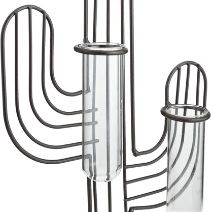 TJ Global Cactus Double Test Tube Vase Planter Holder, Plant Terrarium, Propagation Station, Metal Stand