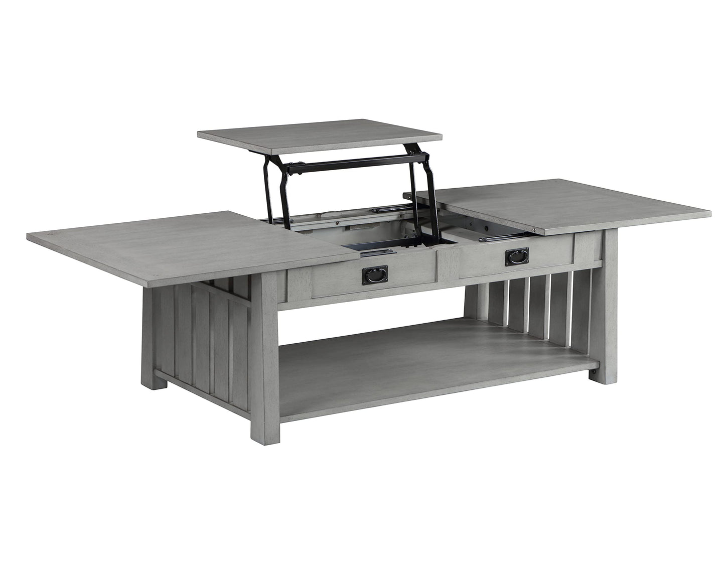 HOMES: Inside + Out Clairemont Farmhouse Rectangle Lift-Top Solid Wood 46 in. Coffee Table with 2-Drawer and 1-Shelf for Living Room, Bedroom, Reception Room, Gray