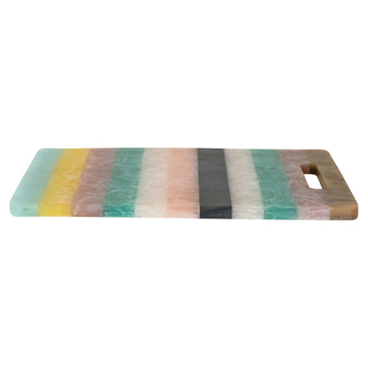 Creative Co-Op Marbled Resin Striped Cheese and Serving Board with Handle, Multicolor