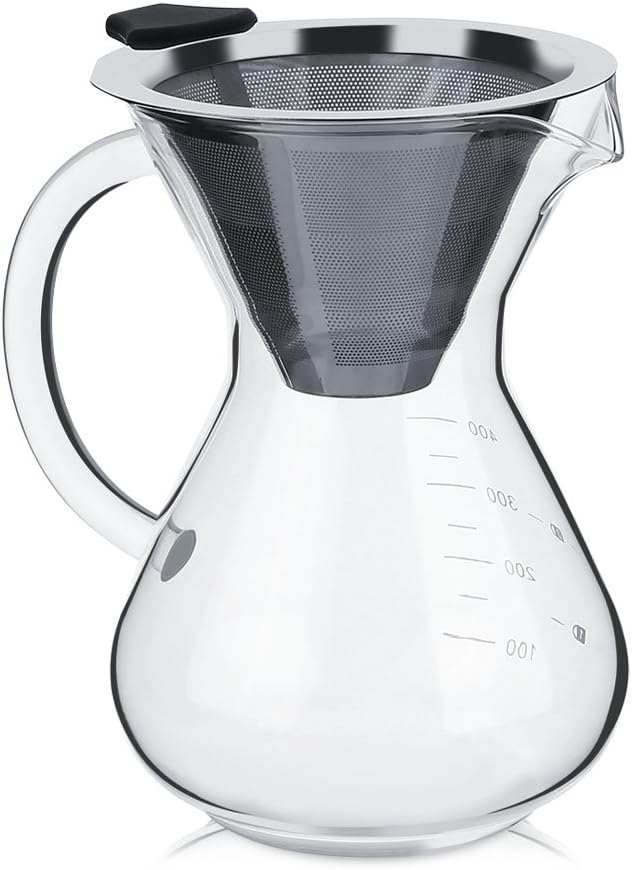 Pour Over Coffee Maker, 400ml Glass Coffee Pot, Dripper Brewer, Glass Carafe for Home Travel