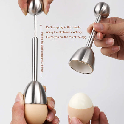 Egg Cracker Topper Set for Soft Hard Boiled Eggs Shell Removal Includes 1 Egg Cutter 4 Ceramic Egg Cups and 4 Spoons