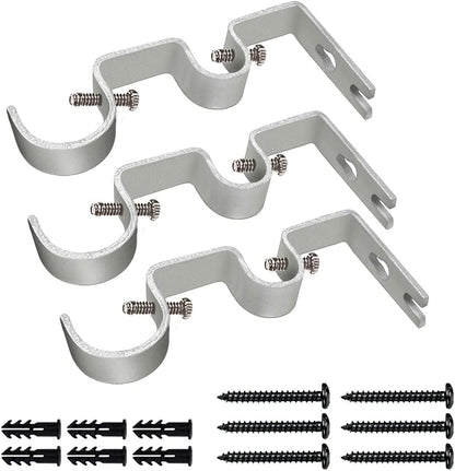 TLBTEK 3PCS Silver Curtain Rod Bracket, Heavy Duty Double Curtain Rod Hanging Brackets for Window, Bedroom, Home Drapery