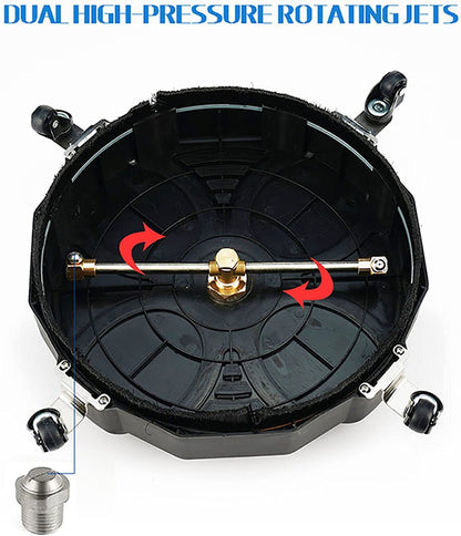 TRELVEX 13 Inch Pressure Washer Surface Cleaner Attachment with Wheels, with 2 Power Washer ExWands and 2 Replacement Nozzles, 3600 PSI