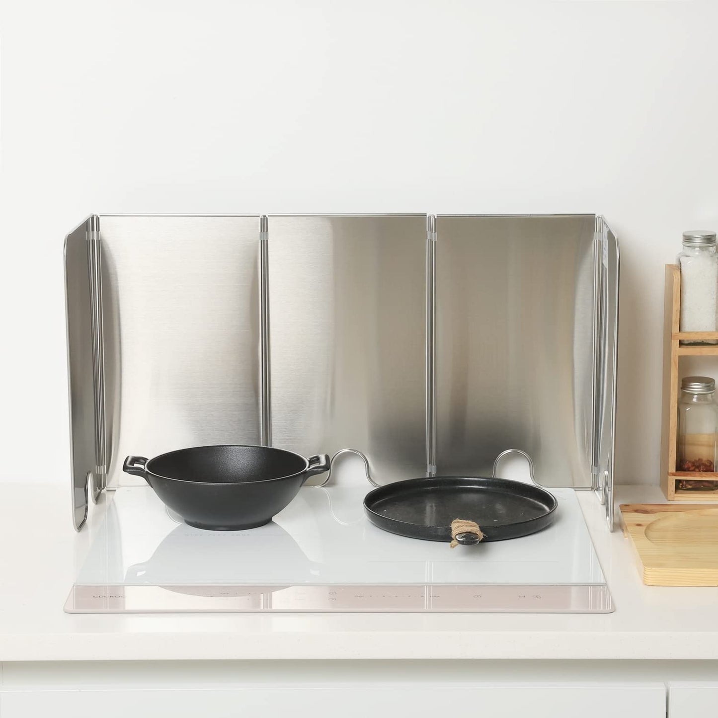 Splatter Guard for Cooking - Grease Splatter Screen - 5 Sided Splatter Guard Compact Type - Stainless Steel - Unfold 41.65 in x 14.17 in - Fold 8.26 in x 14.17 in x 1.06 in