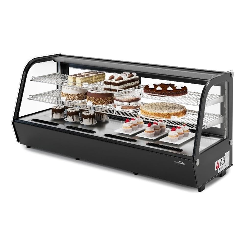Pemberly Row 8 Cu. Ft. Countertop Bakery Display Refrigerator, Black Finish, Glass Front, 2 Sliding Glass Doors, LED Lighting, 2 Shelves, Digital Temperature Control, Commercial Use for Pastries and
