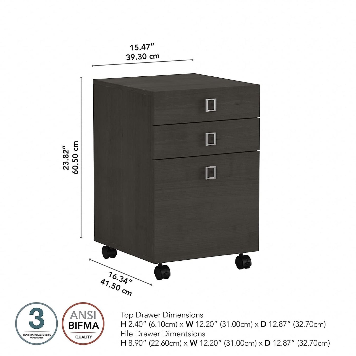 Bush Business Furniture Echo 3 Drawer Mobile File Cabinet in Charcoal Maple