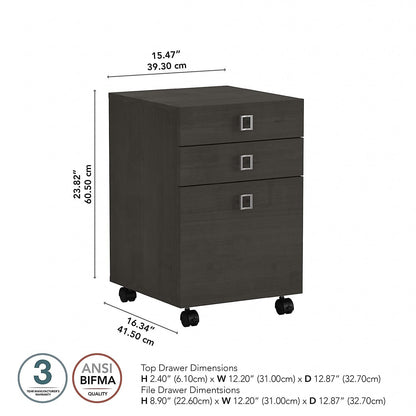 Bush Business Furniture Echo 3 Drawer Mobile File Cabinet in Charcoal Maple