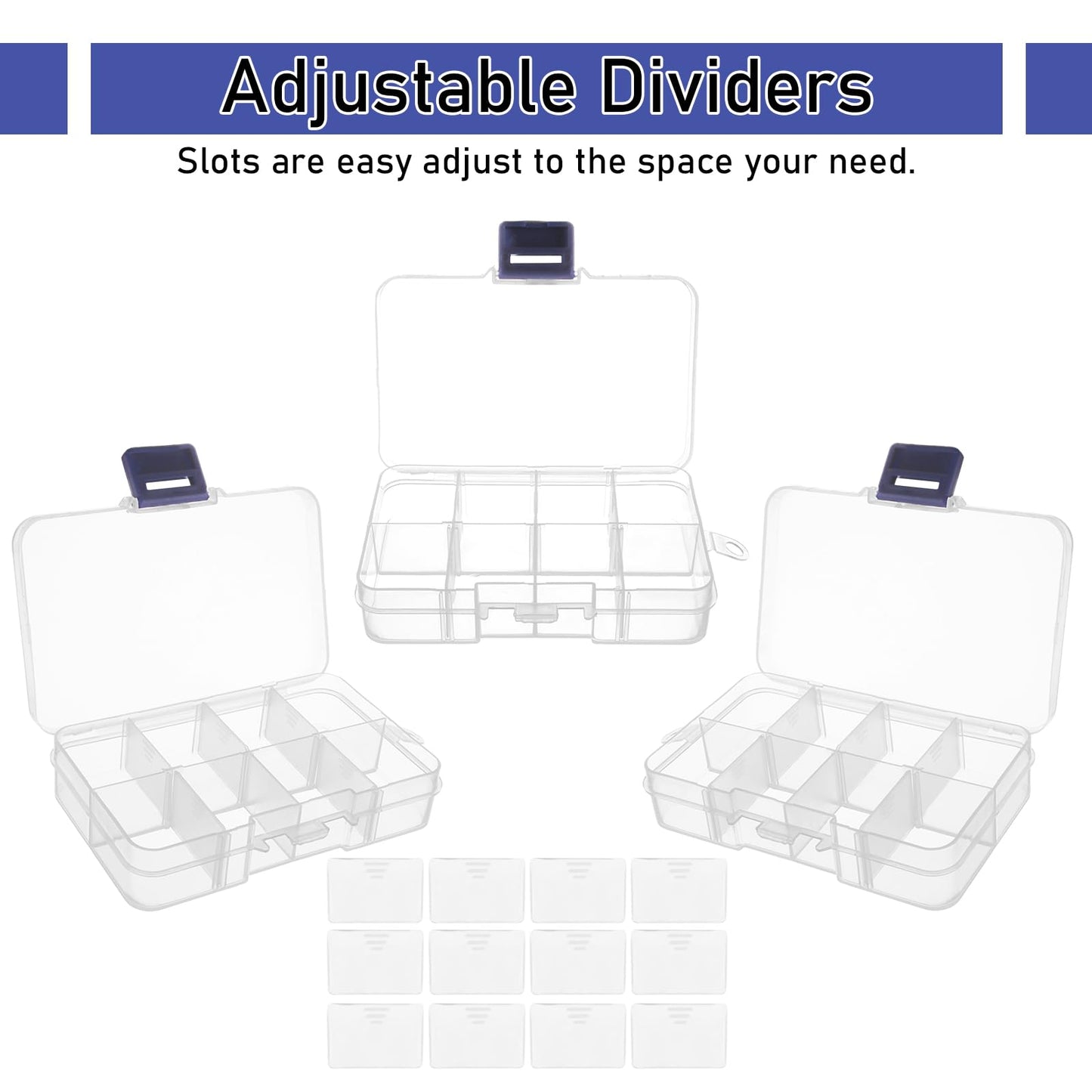 FWEEK 12 Pack 8 Grids Small Plastic Divider Organizer Box, Clear Bead Storage Container with Removable Dividers, Grid Compartment for Small Parts, Screw and Craft, 4.1"x 2.6"x 0.9"