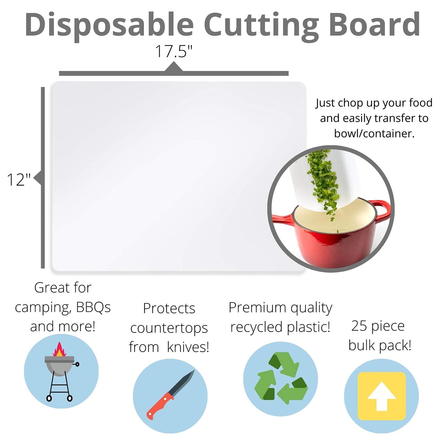Crown Display 25 Count Premium Quality Disposable Cutting Boards ~17 Inch X 12 Inch Disposable Sheets For Kitchen And Commercial Use ~ Patent Pending ~ Recyclable Disposable Cutting Board Sheets