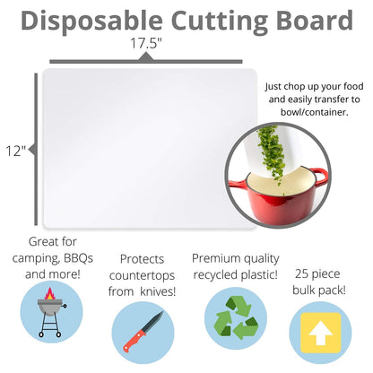 Crown Display 25 Count Premium Quality Disposable Cutting Boards ~17 Inch X 12 Inch Disposable Sheets For Kitchen And Commercial Use ~ Patent Pending ~ Recyclable Disposable Cutting Board Sheets