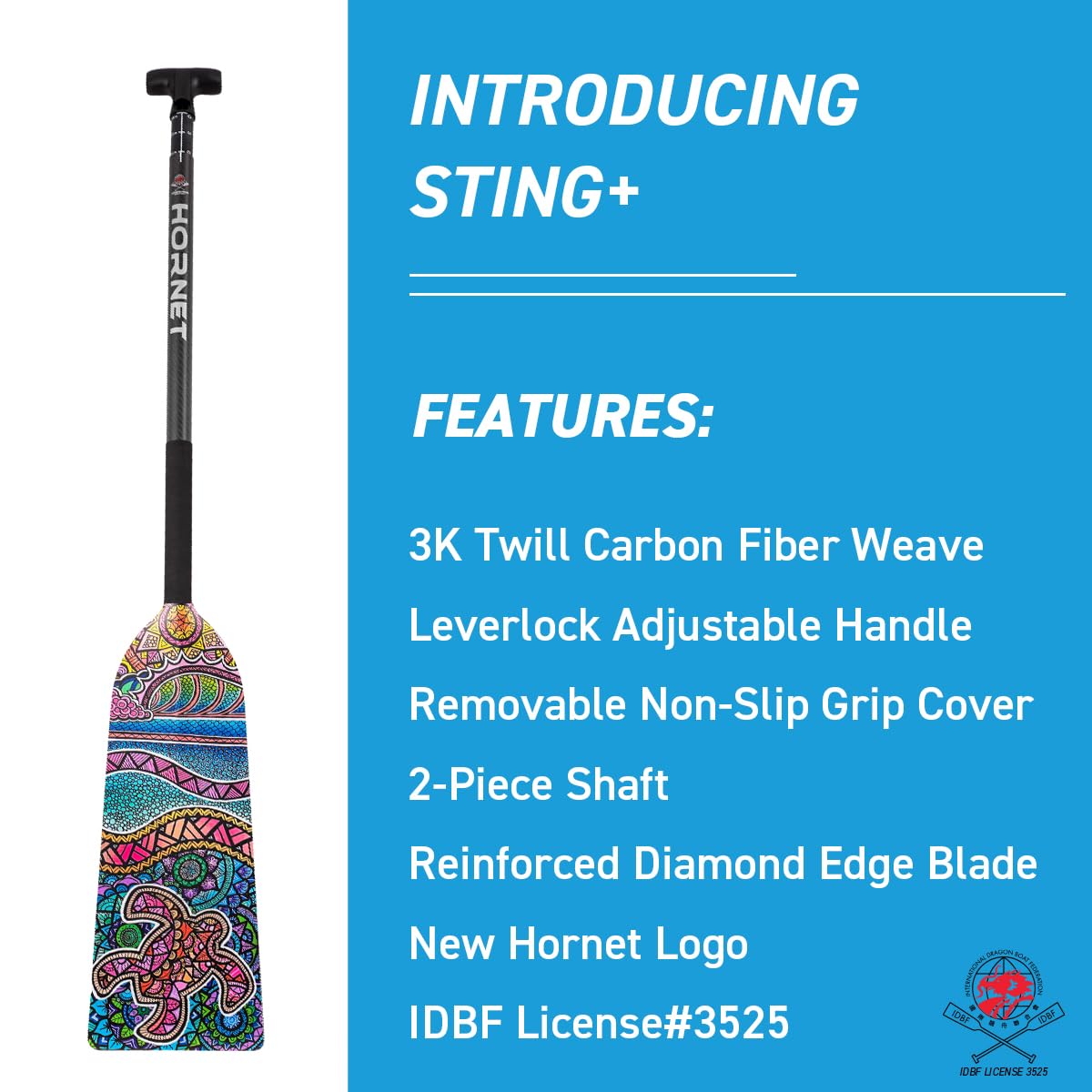 Hornet Watersports Dragon Boat Paddle - Pink Crush Design - Adjustable Carbon Fiber Dragon Boat Paddle - IDBF Approved (Leverlock Adjustable)
