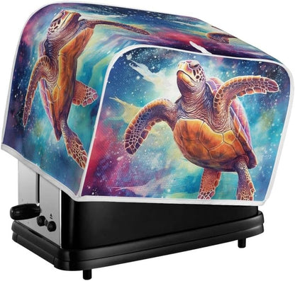 Toaster Cover 4 Slice Galaxy Sea Turtle, Dustproof Bakeware Protector for Small Kitchen Appliances with Hang Loop