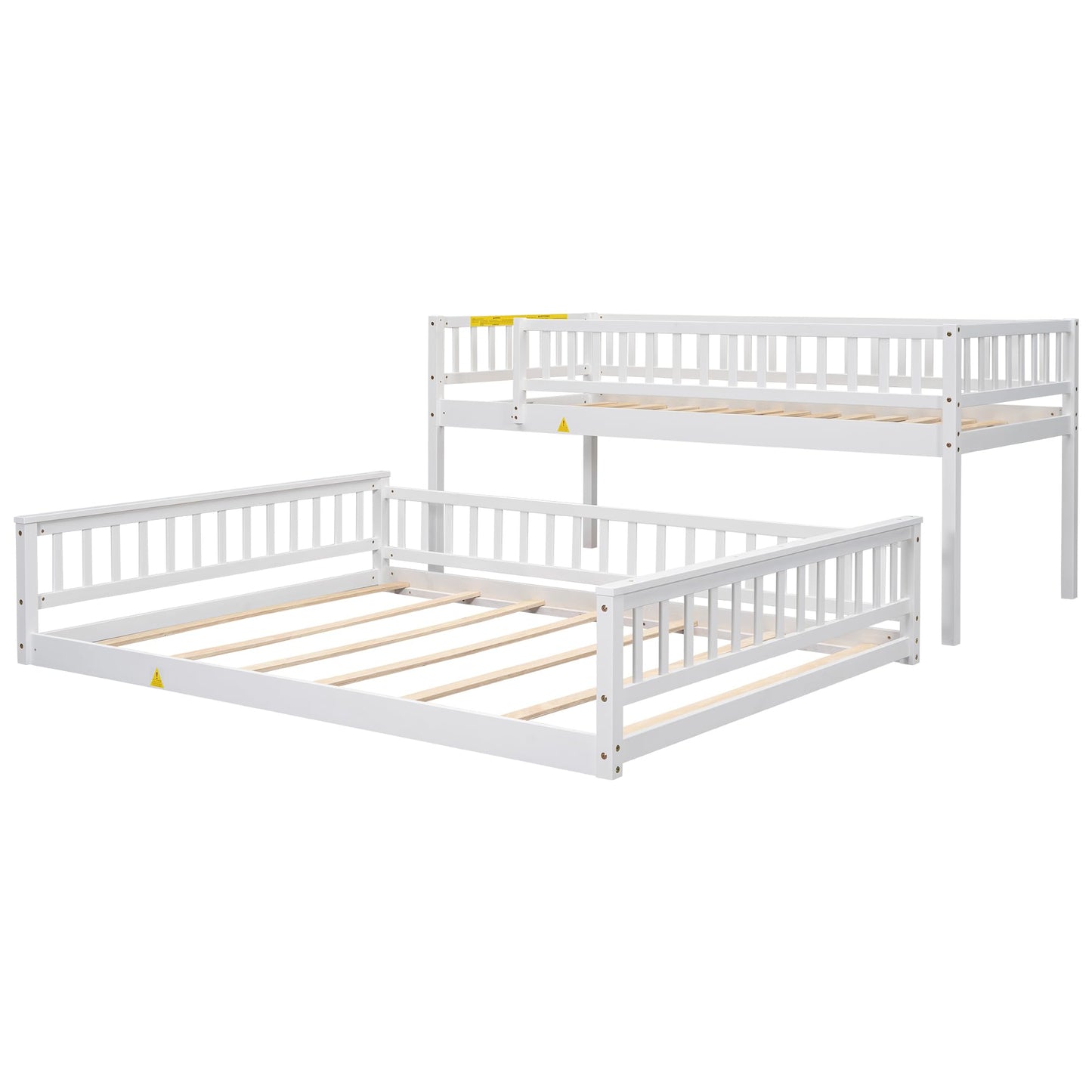GDFStudio Twin XL Over Queen Bunk Bed with Ladder & Guardrails, Convertible Stacked or Separate Beds, Modern Space Saving Bed Frame, Bedroom Storage Solution, Solid Pine Wood Frame, White