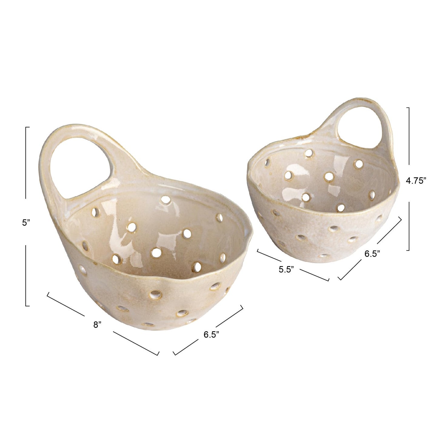 Creative Co-Op Set of 2 Cream Stoneware Colanders