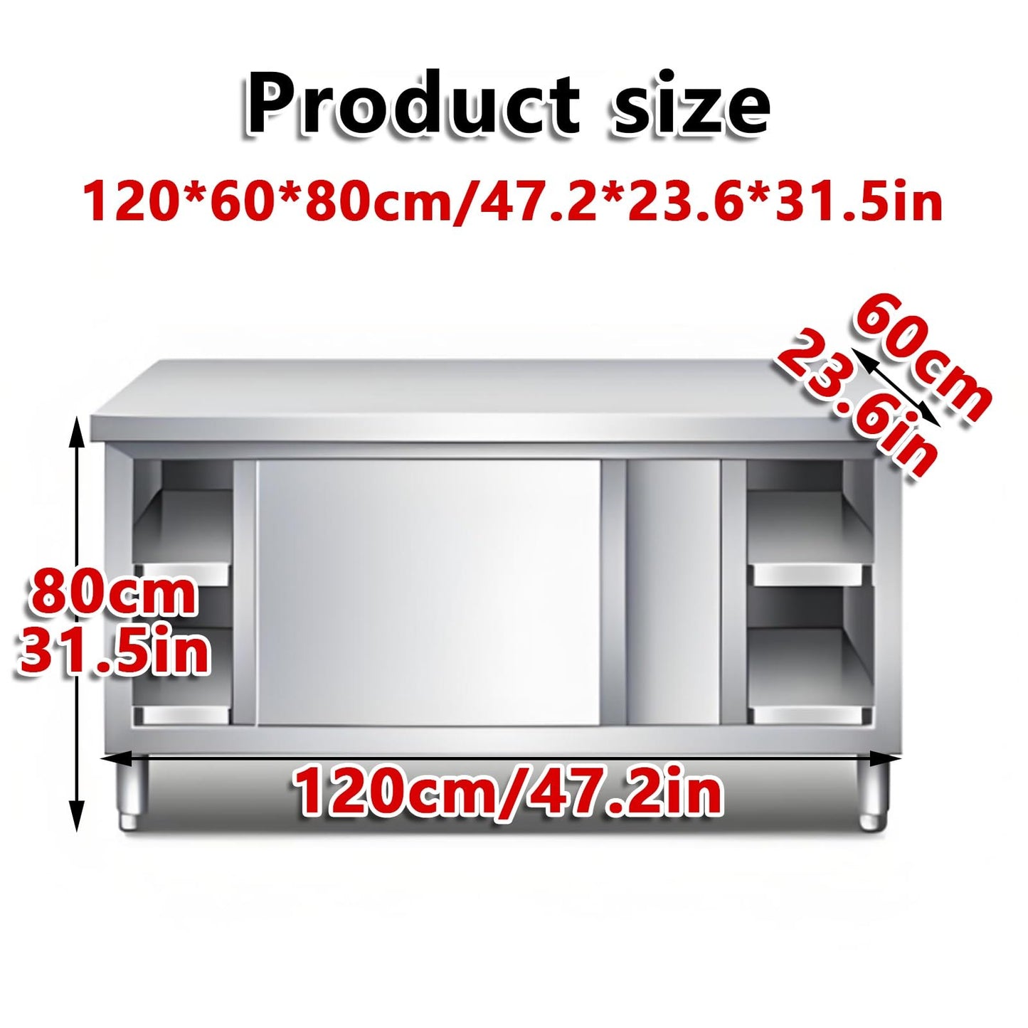 AYHARYLH Kitchen Prep Table Stainless Steel Kitchen Cabinet,Stainless Steel Commercial Worktable W/Sliding Doors For Prep & Work, Heavy Duty Workbench W/Cabinet, For Home, Restaurant, Hotel And Garage