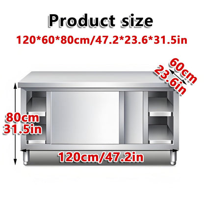 AYHARYLH Kitchen Prep Table Stainless Steel Kitchen Cabinet,Stainless Steel Commercial Worktable W/Sliding Doors For Prep & Work, Heavy Duty Workbench W/Cabinet, For Home, Restaurant, Hotel And Garage