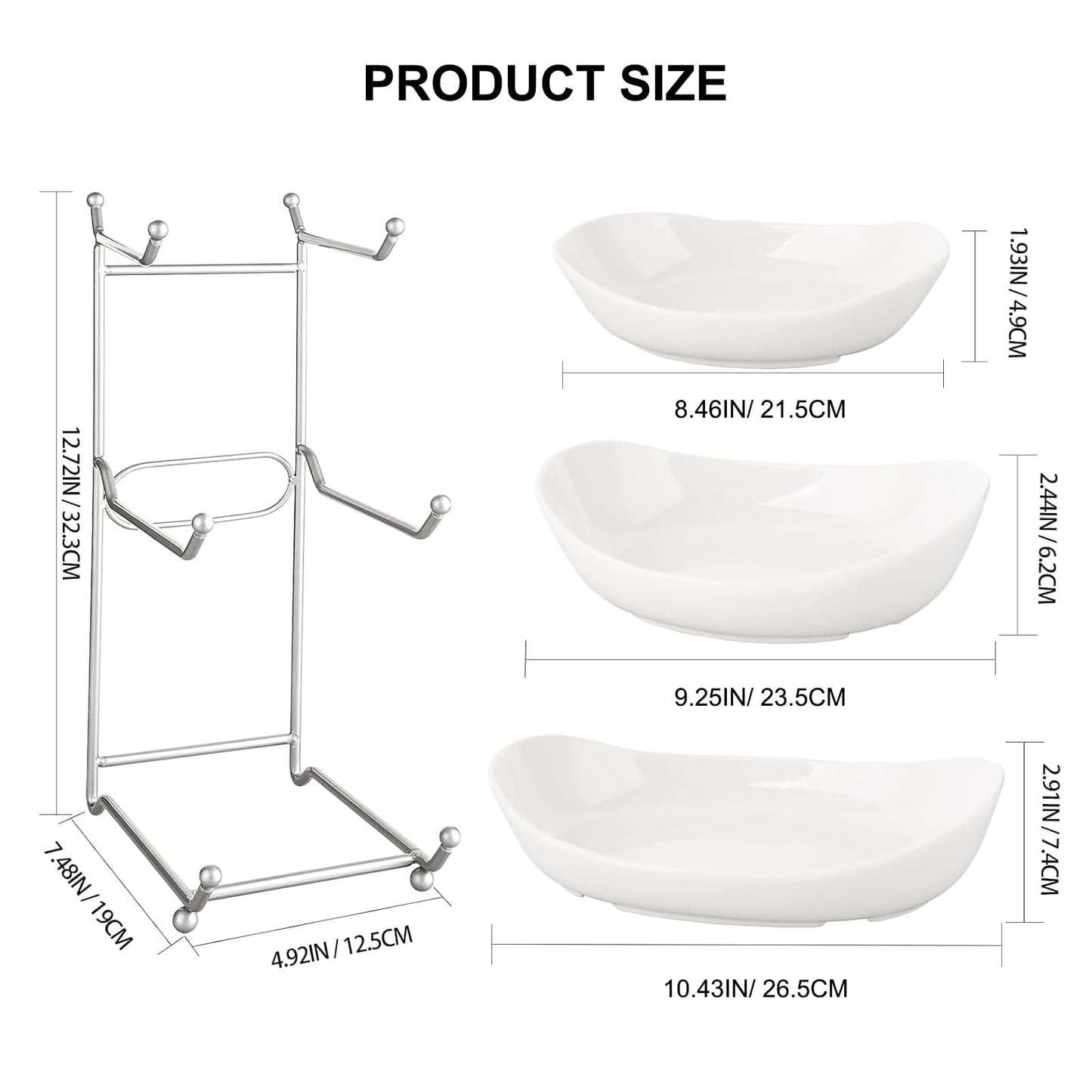 MEIGLQEA 3 Tier Fruit Basket for Kitchen Counter, Silver/White Ceramic Fruit Bowl for Countertop, Home Fruit Rack with Holder, Vegetable Bowl Snacks Nuts Bread Candy Storage (White)