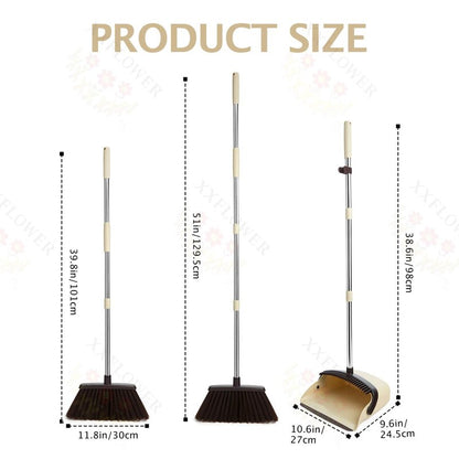 XXFLOWER Broom and Dustpan Set with Long Handle, Heavy Dust Broom and Dustpan Combo for Home，Kitchen, Office, Pet Hair(Beige)